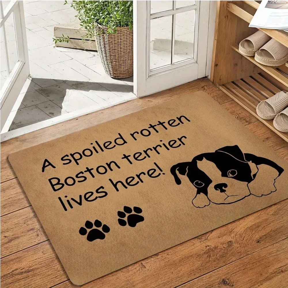 Tan Dog Mat with Boston Terrier Design